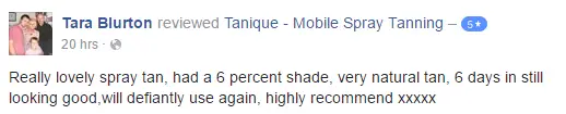 Tanique mobile spray tan reviews in Stafford